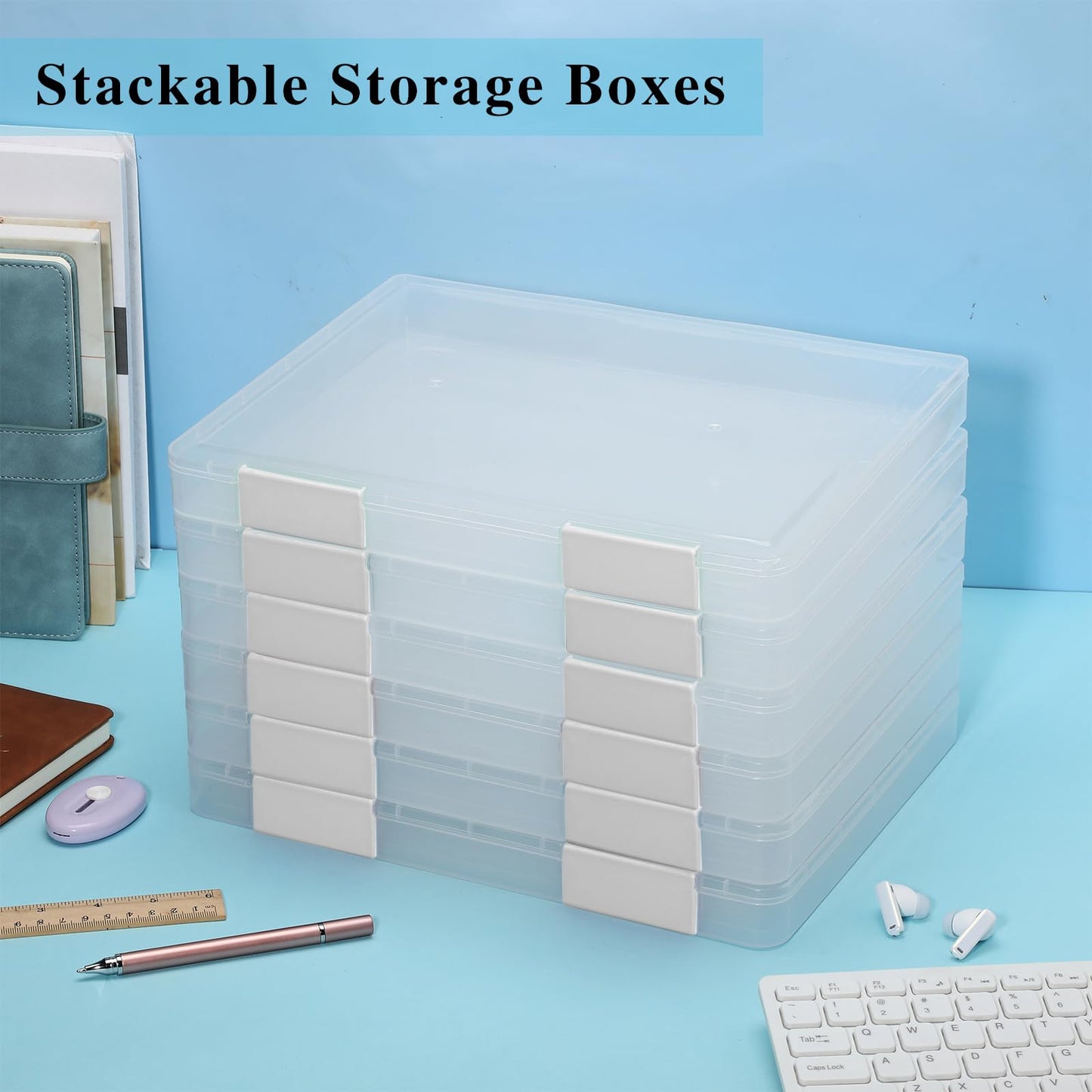 PerKoop 6 Pcs Clear Paper Storage Box,12.4 x 9.84 x 1.18 Inches,White