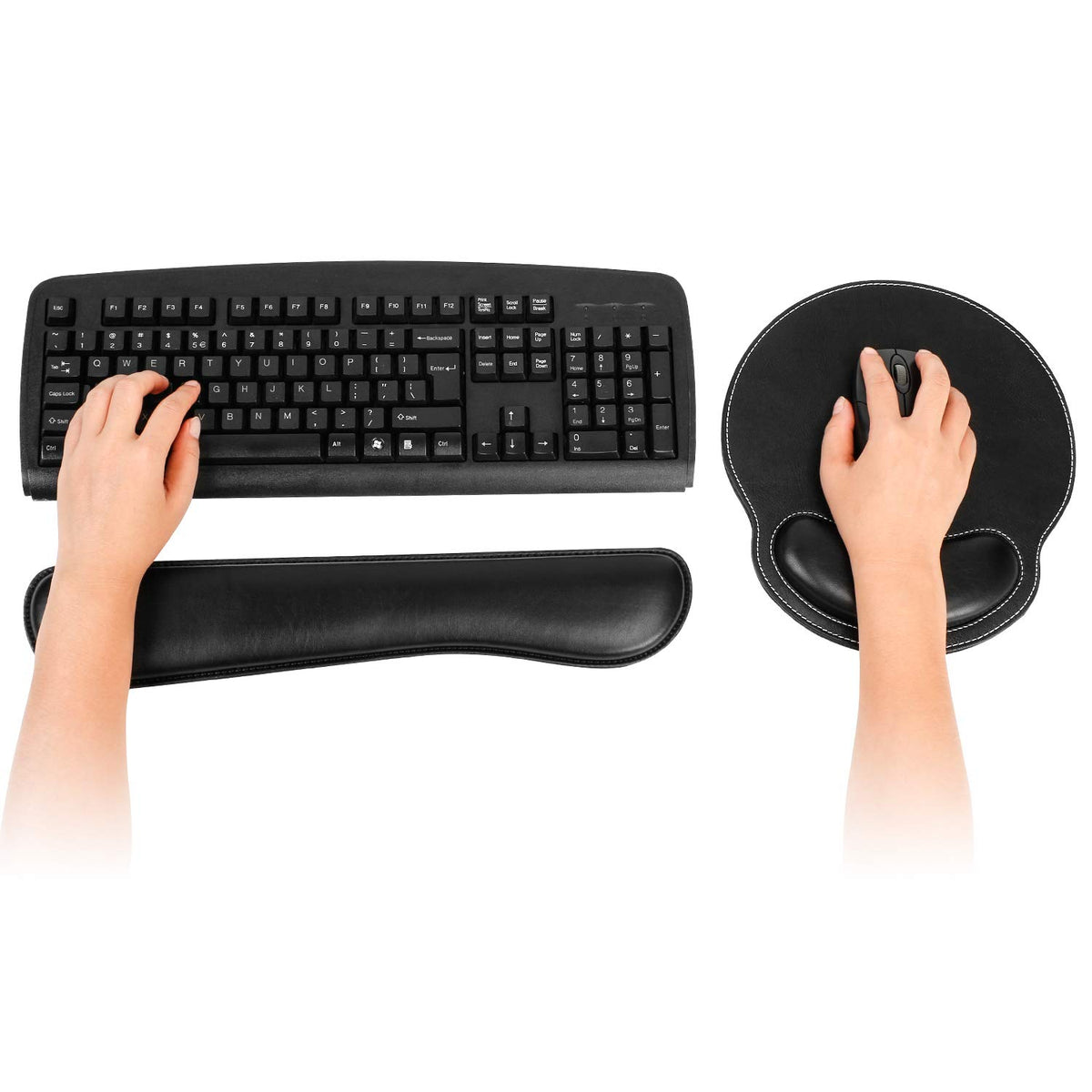 RICHEN Ergonomic PU Leather Keyboard Wrist Rest and Mouse Pad with Wrist Support, Memory Foam Set