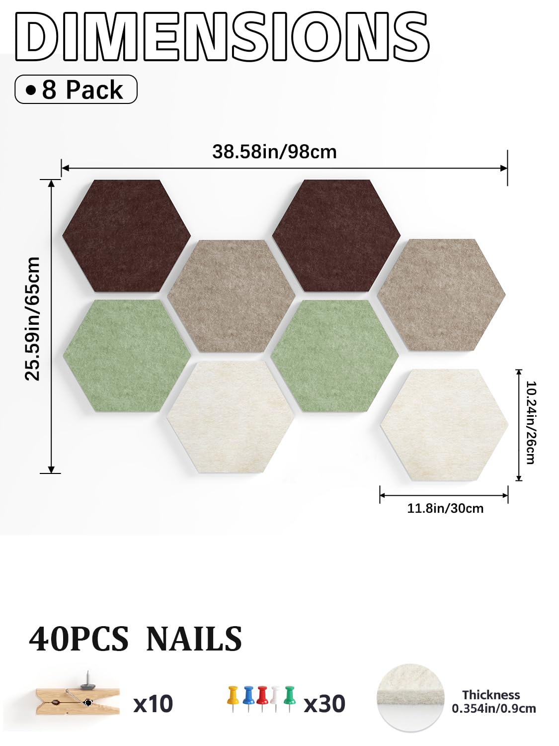 Uoisaiko 8-Pack Hexagon Felt Bulletin Board Tiles, Cork Board Alternative