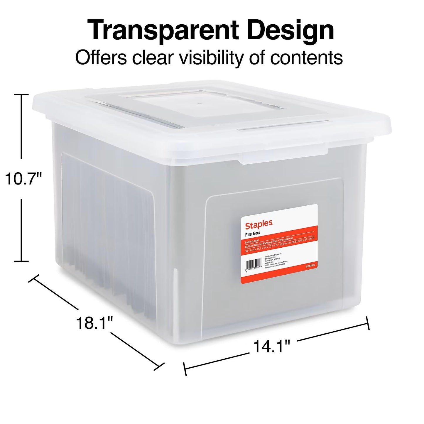 Staples Plastic File Box with Snap Lid, Letter/Legal Size, Clear, 2/Pack