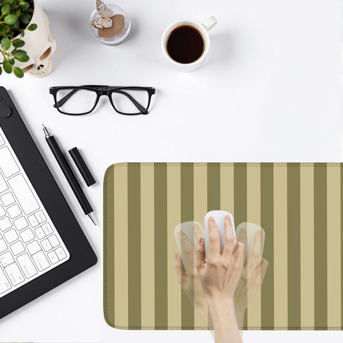 Olive Yellow Striped Desk Mat Cute Pastel XXL Large Gaming Mouse Pad Desk Pad Kawaii Cozy Aesthetic