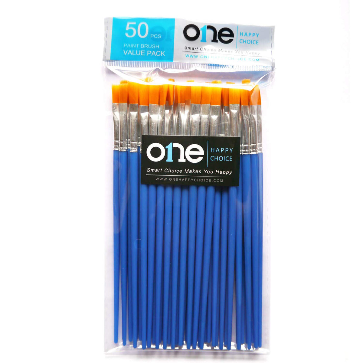 50 Pcs Flat Paint Brushes Value Pack, Synthetic Hair, Short Plastic Handle