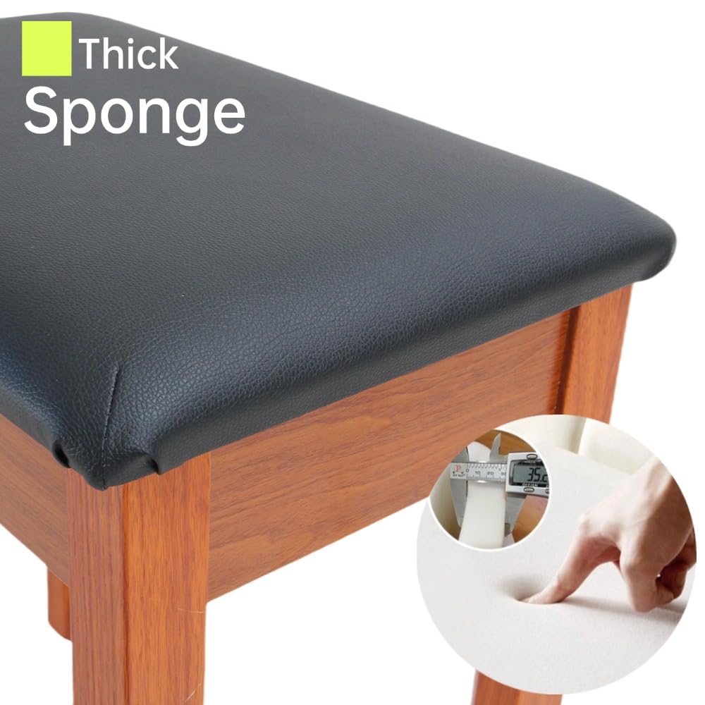 Sanpuli Solid Wood Piano Bench with Storage, Piano Stool and Padded Cushion, Keyboard Bench with