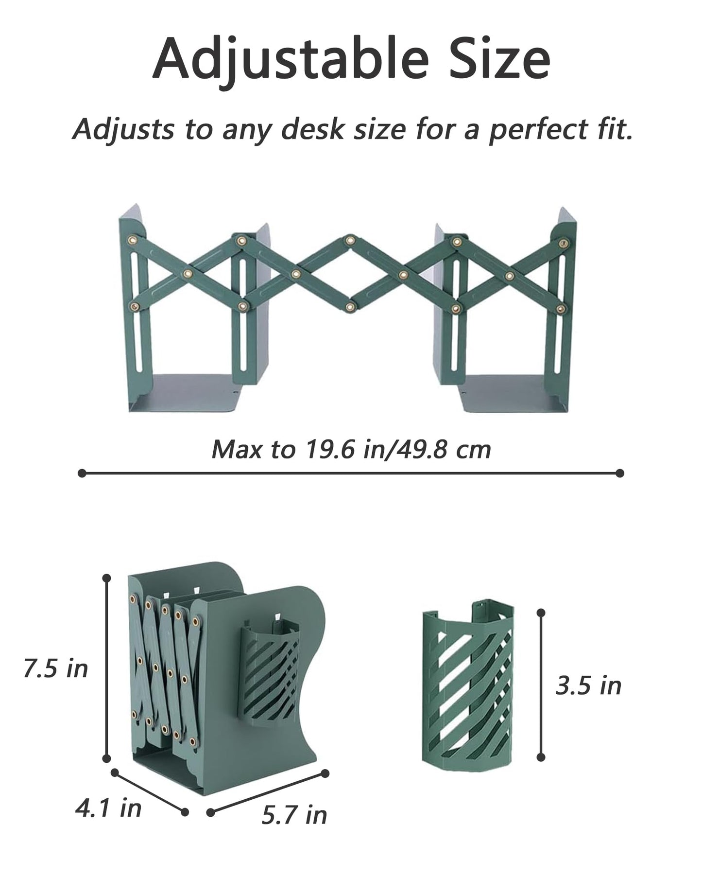 Kingsmile Book Ends, Adjustable Heavy Duty Metal Book Stoppers with Pen Holder for Desk Office