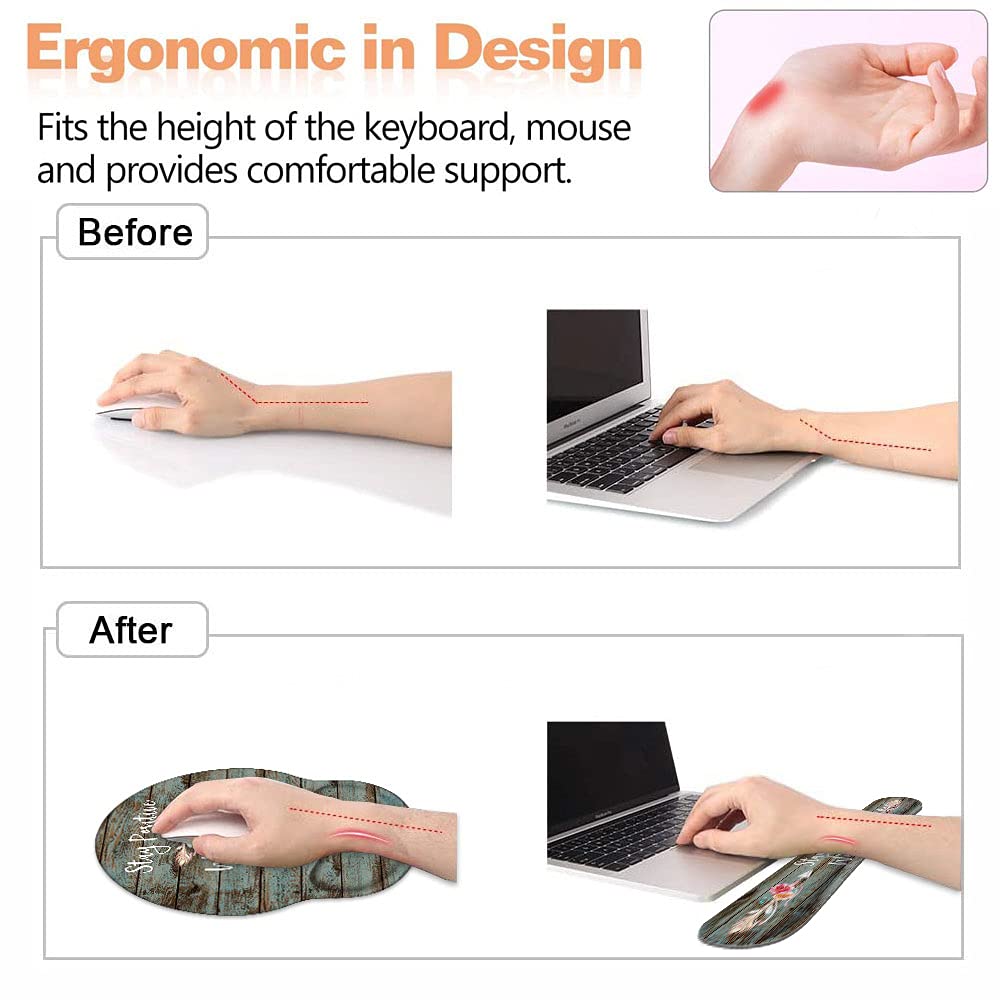 Keyboard Wrist Rest and Mouse Pad Wrist Rest Support Set with Coasters, Stay Positive Work Hard and