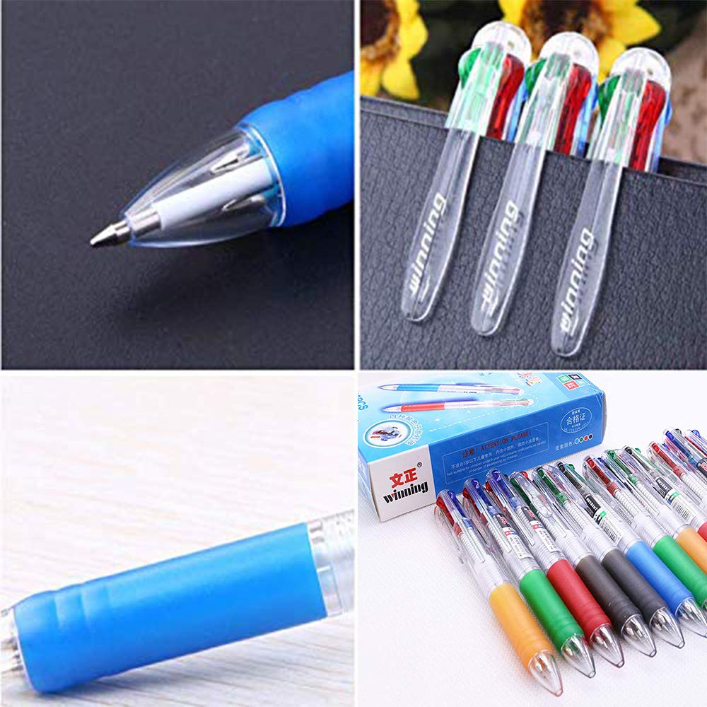 AEKAN 12 Pack Multicolor Pen Retractable 0.7mm 4 Color Ink(Black, Blue, Red, Green) in One