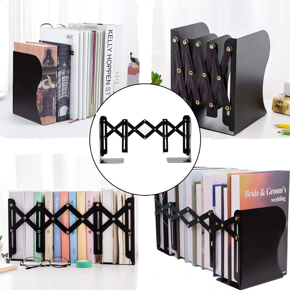 Metal Bookends for Heavy Books, Sturdy Book Stopper to Hold Books Heavy Duty, Adjustable Book Ends