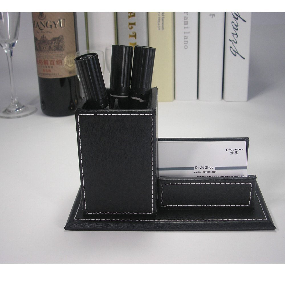 KINGFOM PU Leather Desk Organizer and Accessories, Pencil Holder for Desk with Business Cards