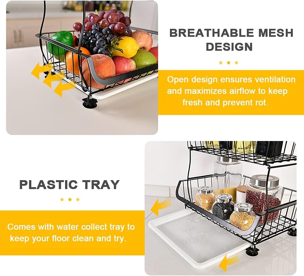 Miyawell Fruit Vegetable Storage Basket, 4 Tier Stackable Metal Wire Storage Baskets with Wheels