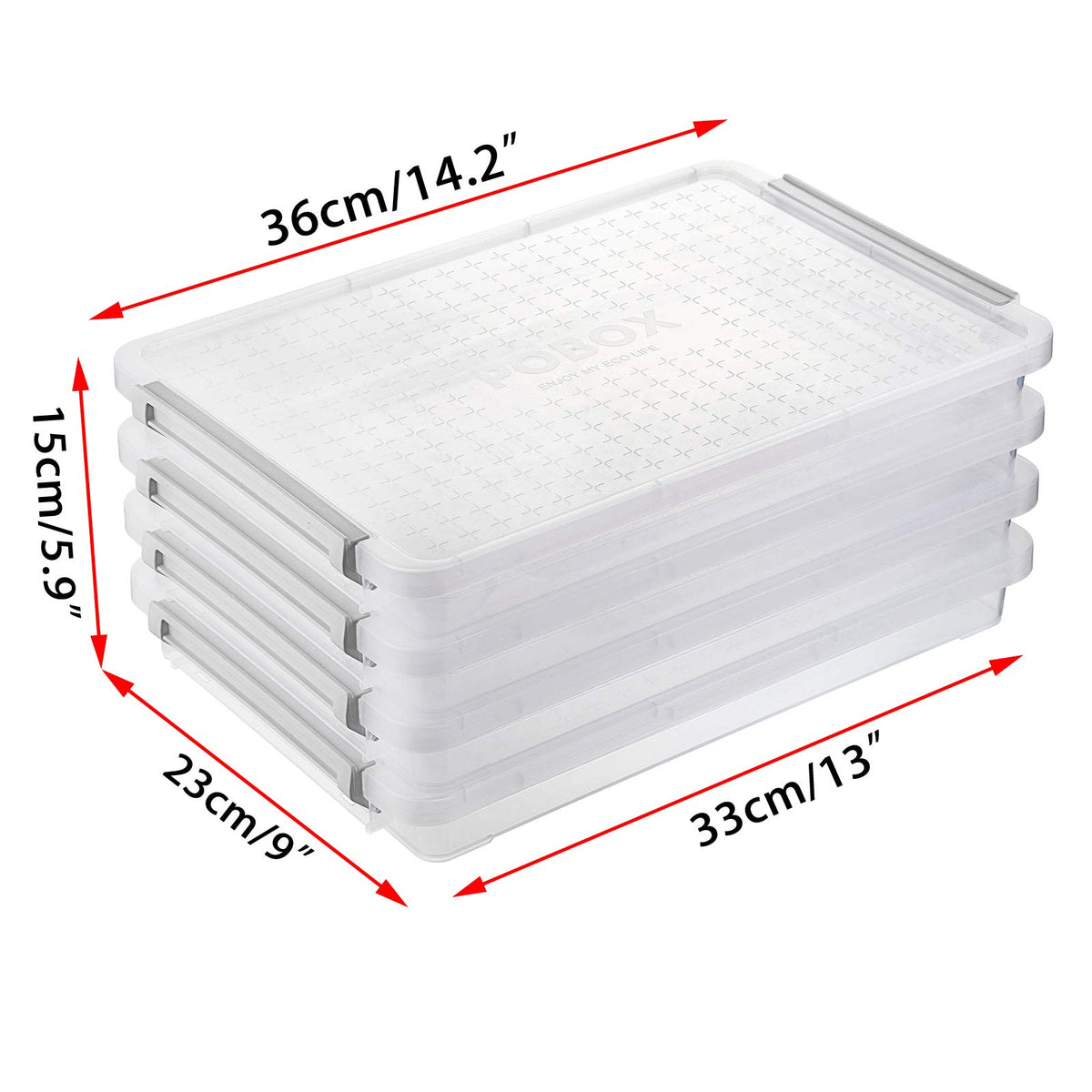 BTSKY 4 Pack A4 Plus Clear Plastic Stackable Storage Box Desk Paper Magazine Container with Buckle