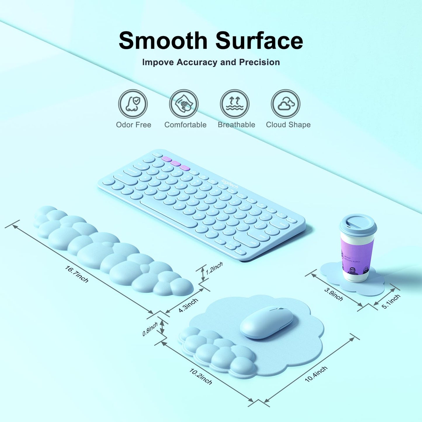 MOKURU Cloud Mouse Pad with Wrist Rest, Cloud Keyboard Wrist Rest, Mouse Pad Wrist Support