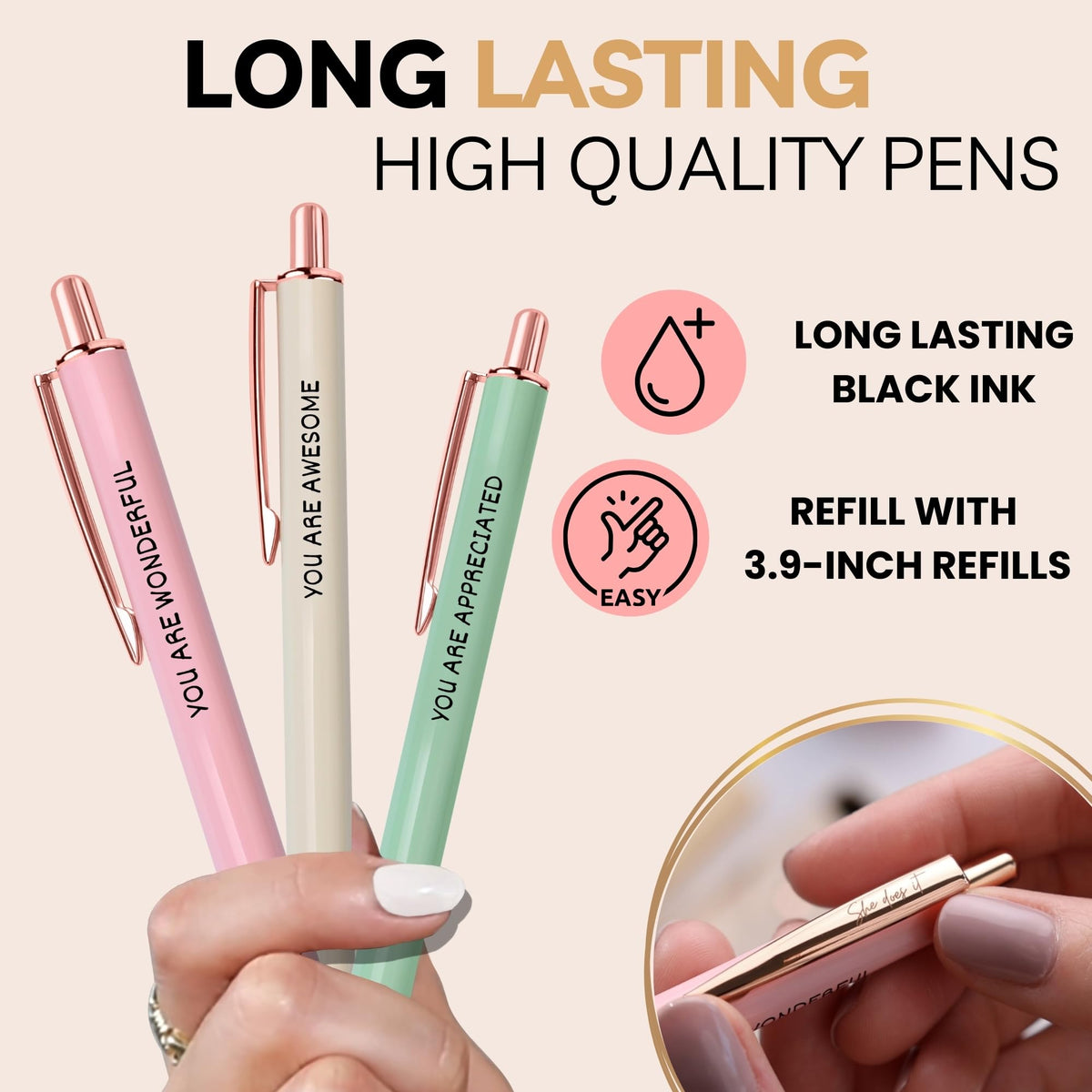 She Does It Fancy Pen Set For Women - Inspirational Nice Teacher Pens | Pretty Motivational Thank