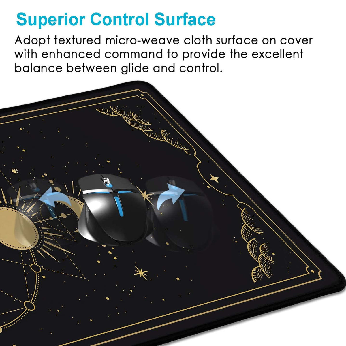 HUOCAIREN Moon Phases Large Mouse Pad, Celestial Moon Cycle Lunar Chart in Black and Gold Desk Pad