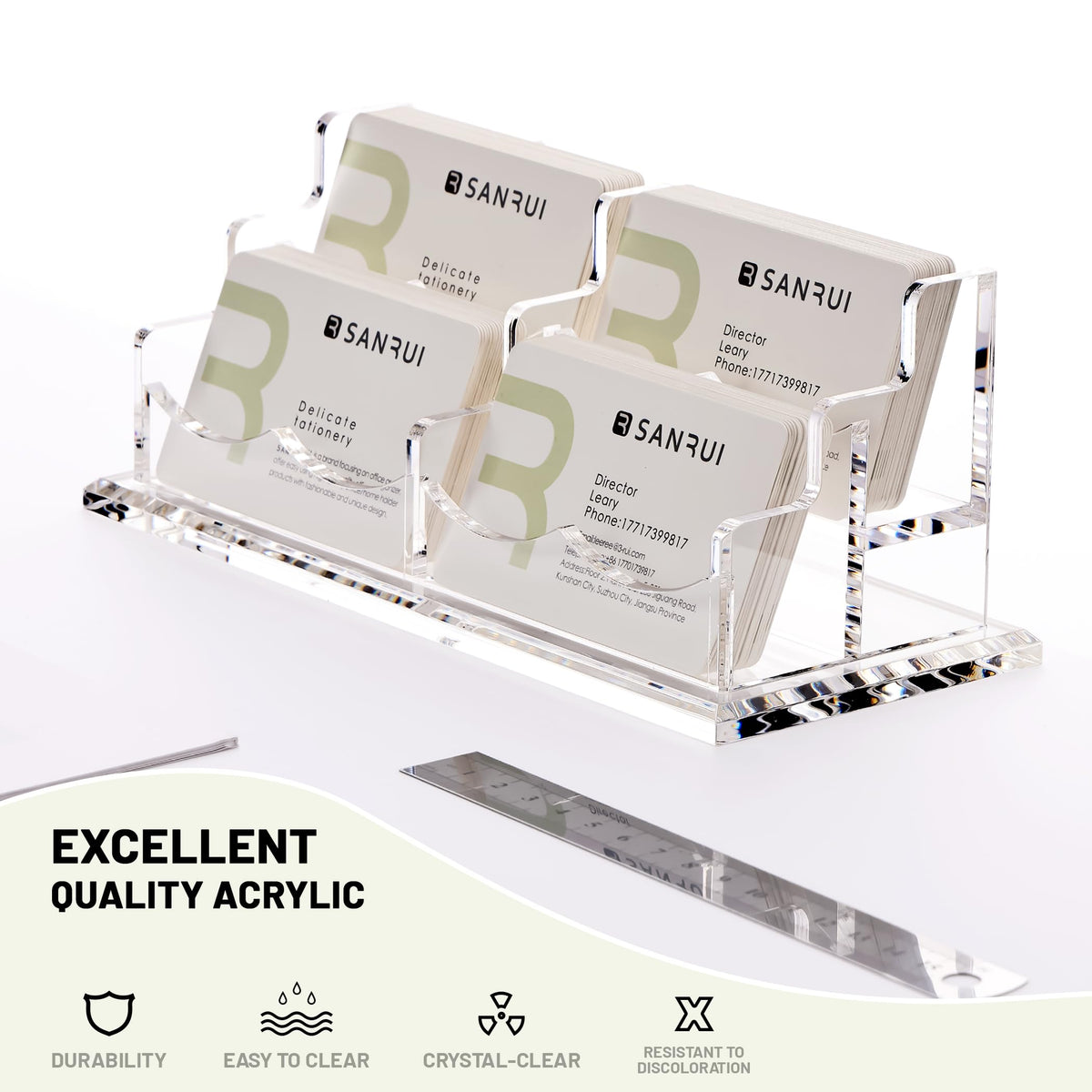 SANRUI Acrylic Business Card Holder for Desk, 2 Tier 4 Slot Horizontal
