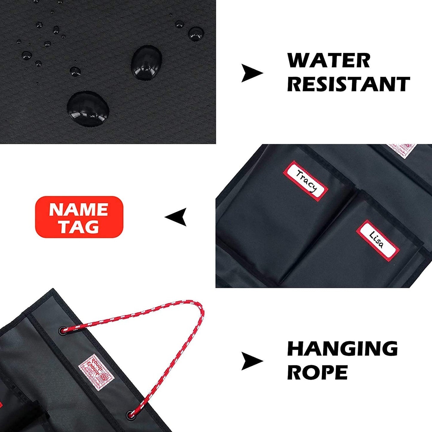 Rough Enough Locker Organizer, 4 Pockets Hanging for Gym Work Wall, Black