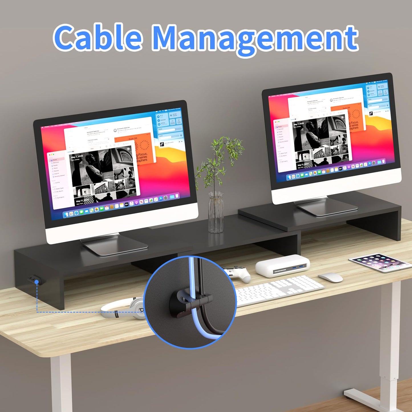 Pholiten Monitor Stand Riser with Adjustable Length and Swivel Angles
