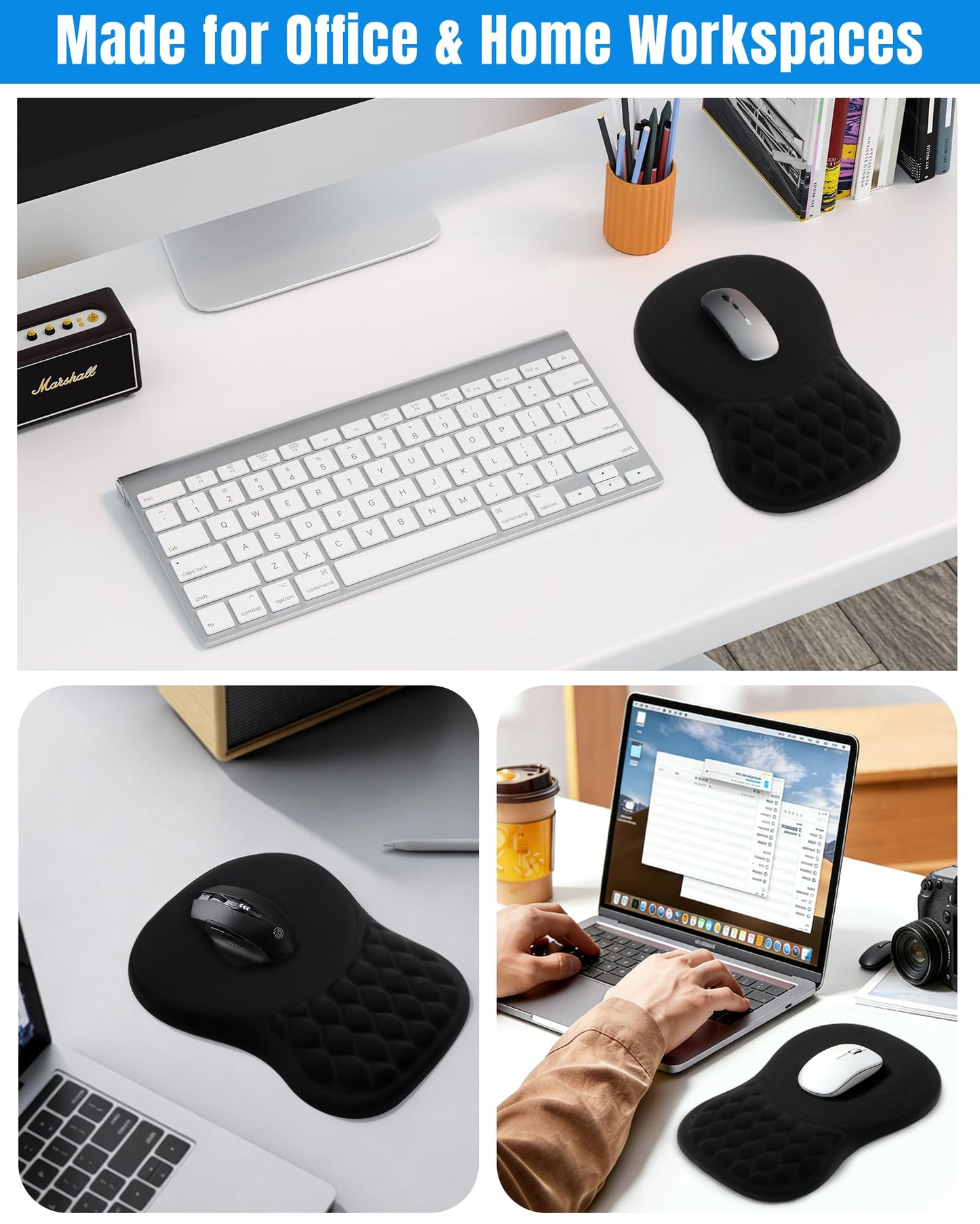 PVIPCZ Ergonomic Mouse Pad with Sloped Memory Foam Wrist Rest (Black)