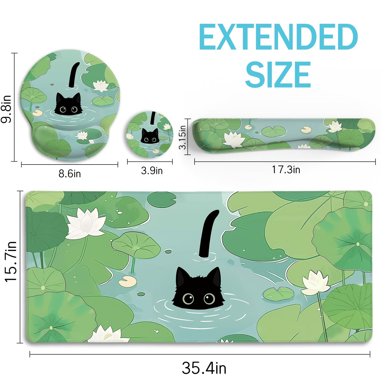 Blusabaca Black Cat Mouse Pad, Funny Cute Desk Mat Office Accessories Decor