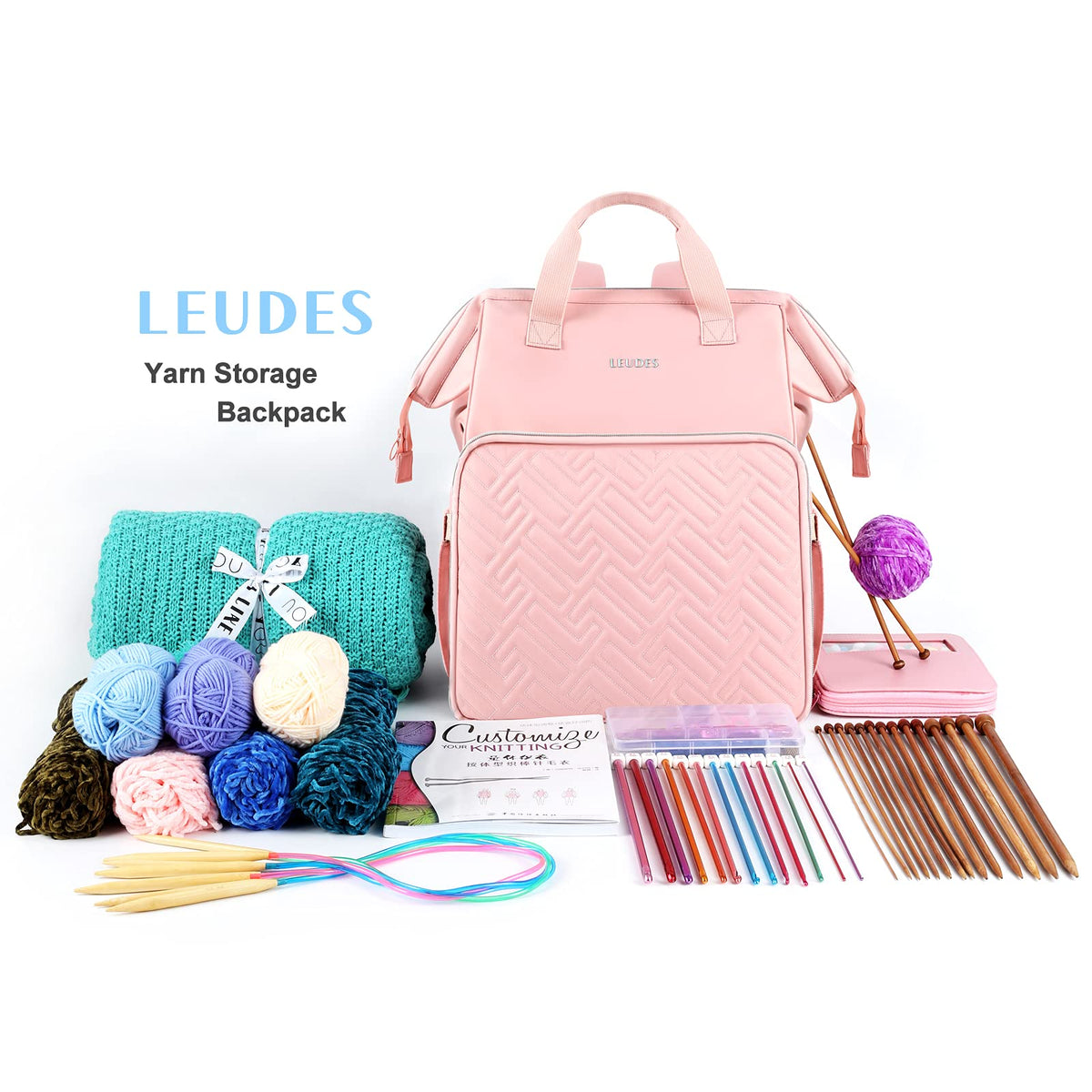 Leudes Crochet Bag Backpack for Yarn Storage Tote Travel Large Knitting Bag