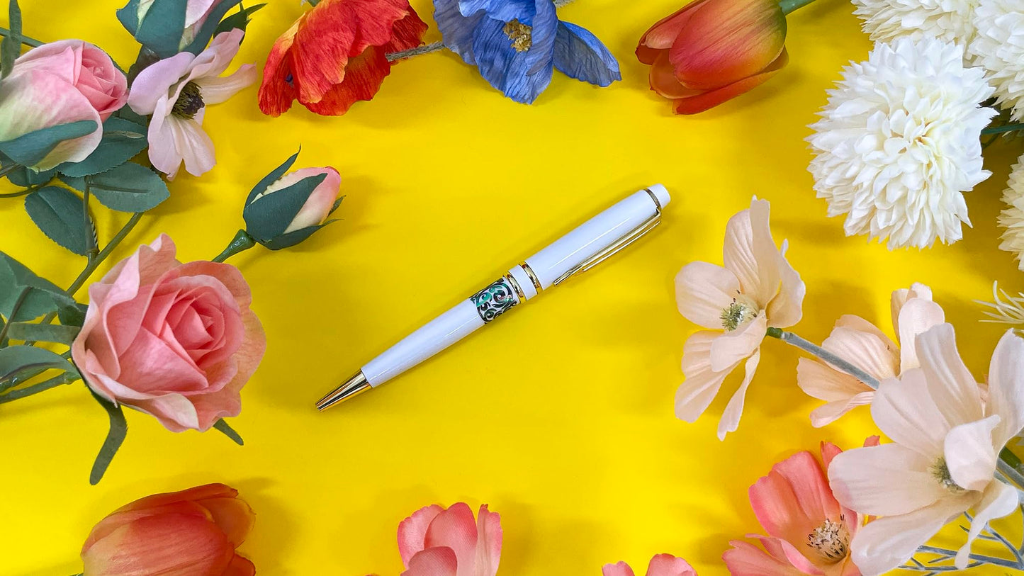 Nacreh Inlay Mother of Pearl Design Handmade Ballpoint Pen Retractable Executive Gift Deluxe