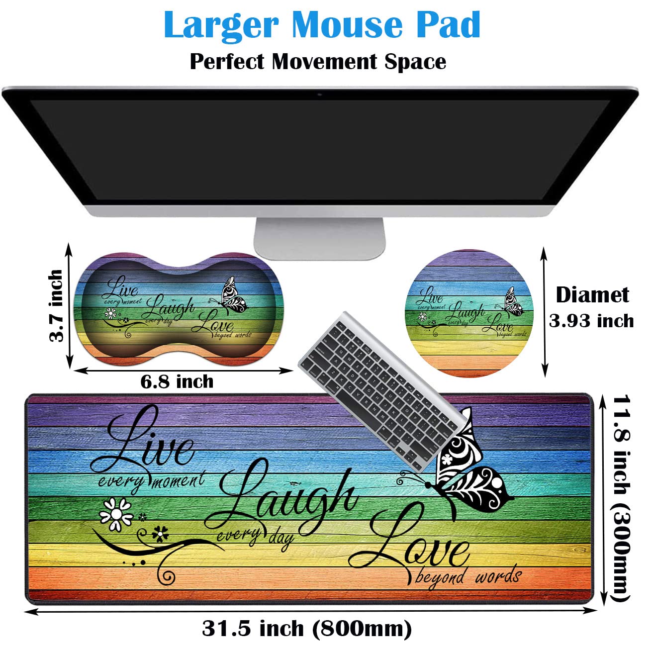 3 Piece Mouse Pad Set with Stitched Edge Large Anti-Slip Mouse Pad Desk Pad Keyboard Pad + Wrist