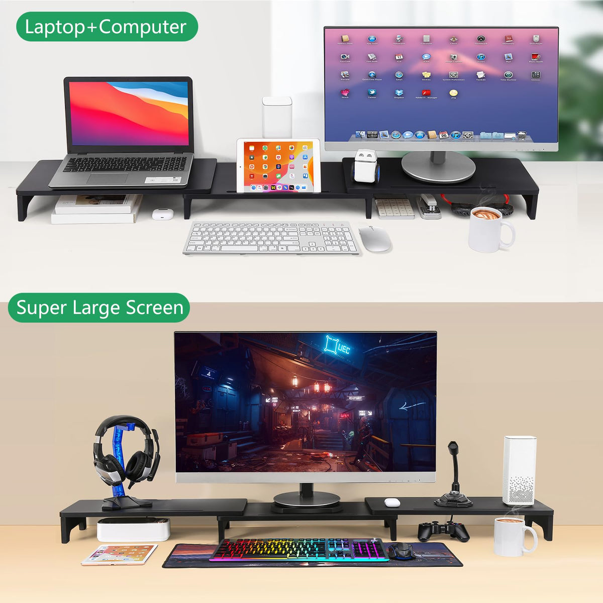 Nnewvante Monitor Stand Riser, 60 inch Bamboo Triple Monitor Stand for Desk