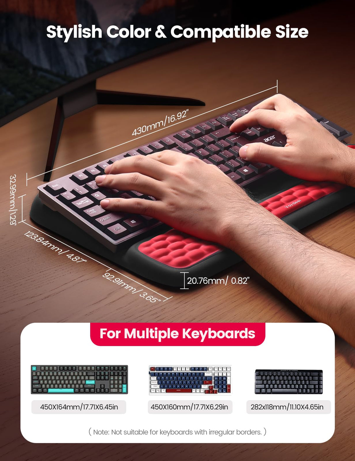 Vaydeer Keyboard Stand with Wrist Rest, Gaming Wrist Support Pad, Ergonomic Hand Rest Arm Soft