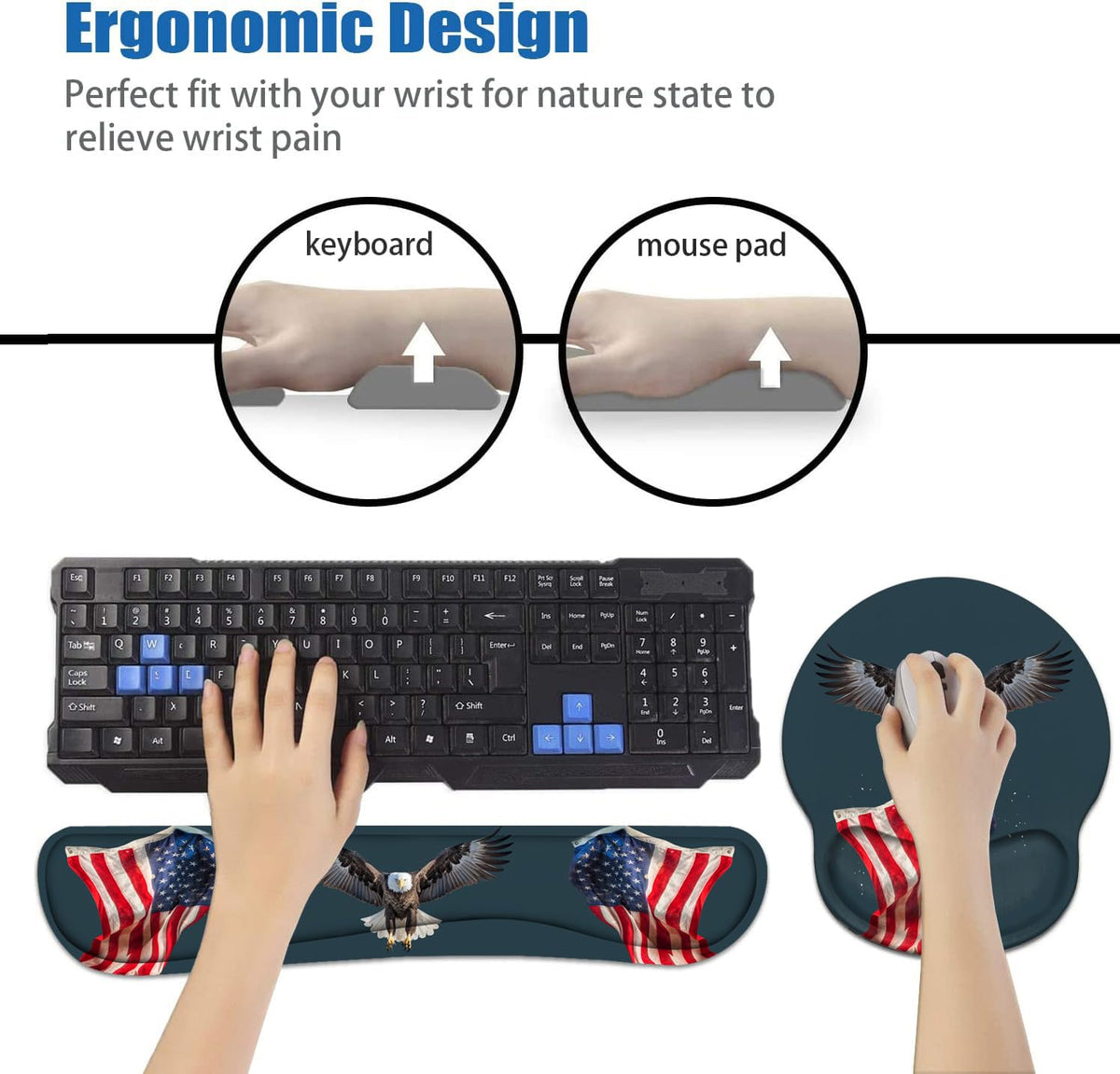 Keyboard Wrist Rest and Mouse Pad Wrist Rest Support Set with Coasters, Non-Slip PU Base for Gaming