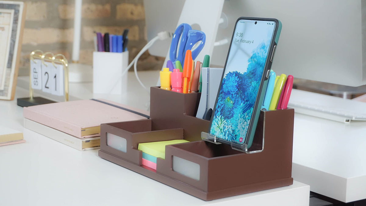Victor Desk Organizer with Smart Phone Holder, Mocha Brown, B9525