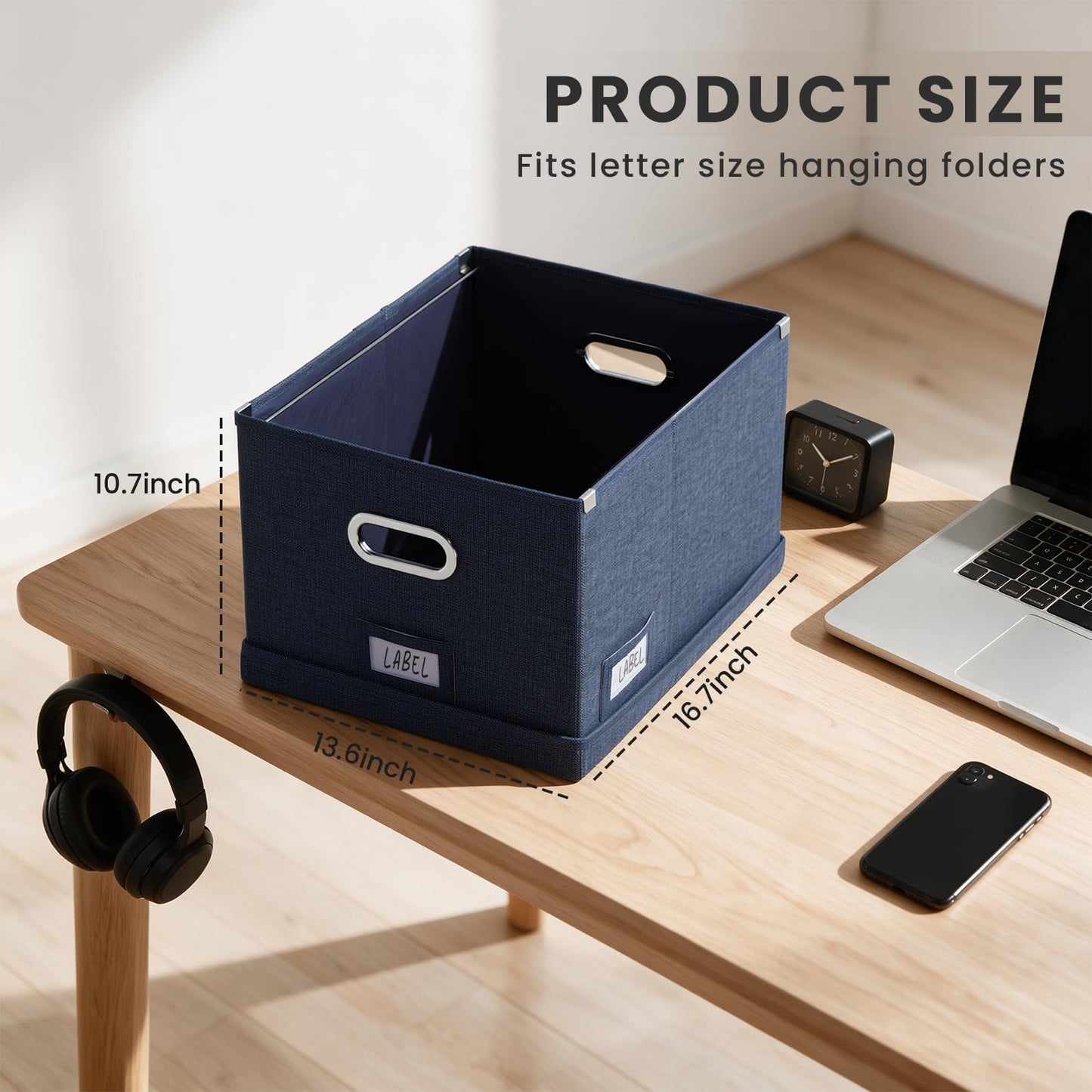 DYWMM Hanging File Box with Lid & Metal Rails 16.7"x 13.6" x 11.2", Blue