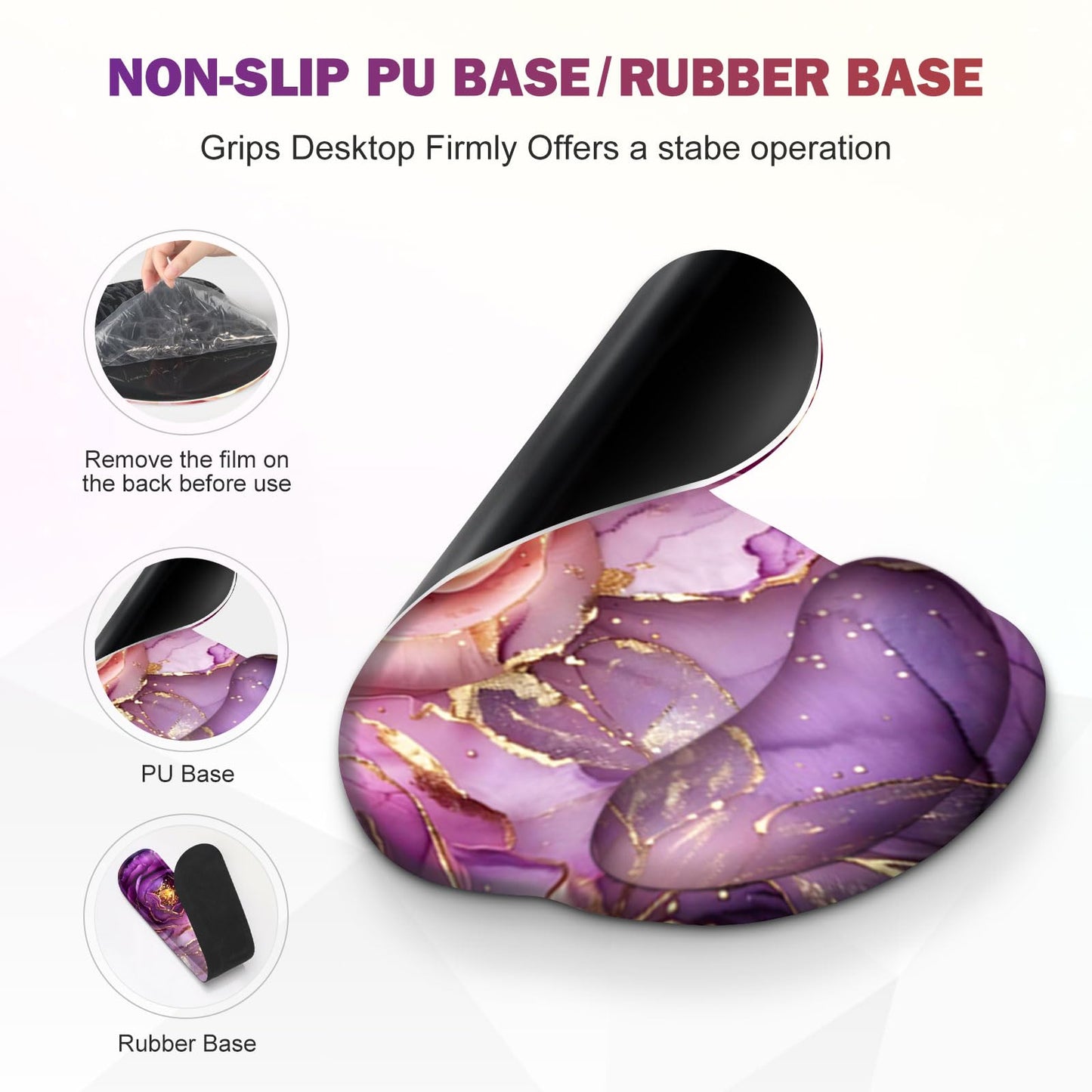 Gaming Mouse Pad Large Desk Mat, Cute Purple Marble Rose Desk Pad Protector