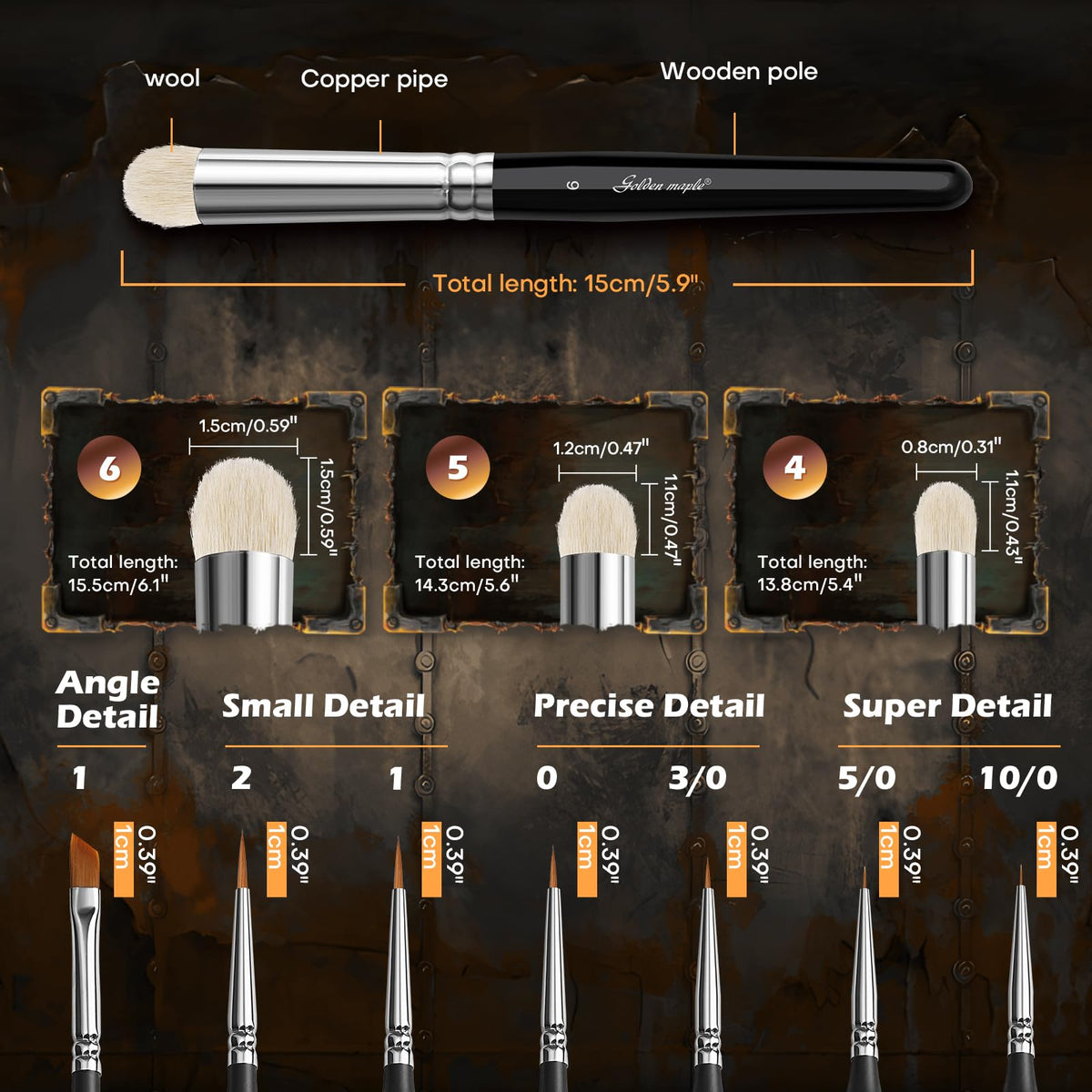Golden Maple Miniature Paint Brushes Drybrush-10pcs Micro Detail Paint Brush Set, Small Fine Detail