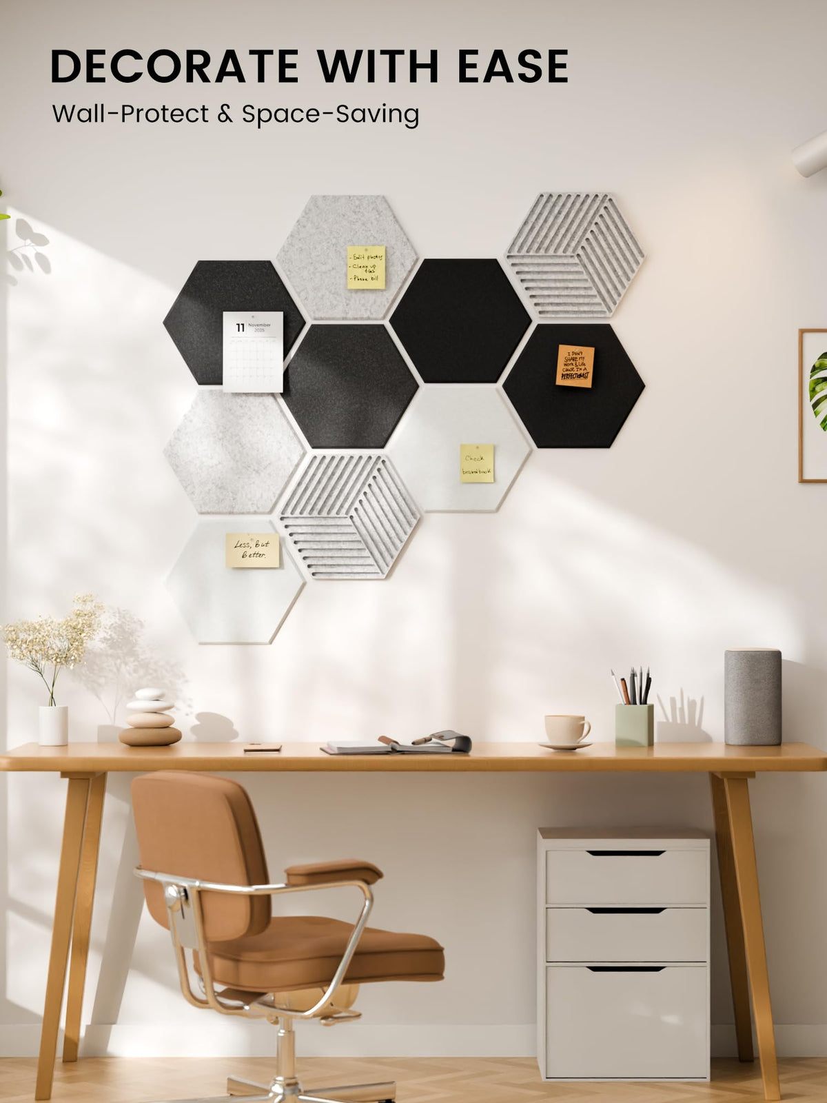 Fluxynara 10-Pack Hexagon Cork Board Alternative, Concrete Echo