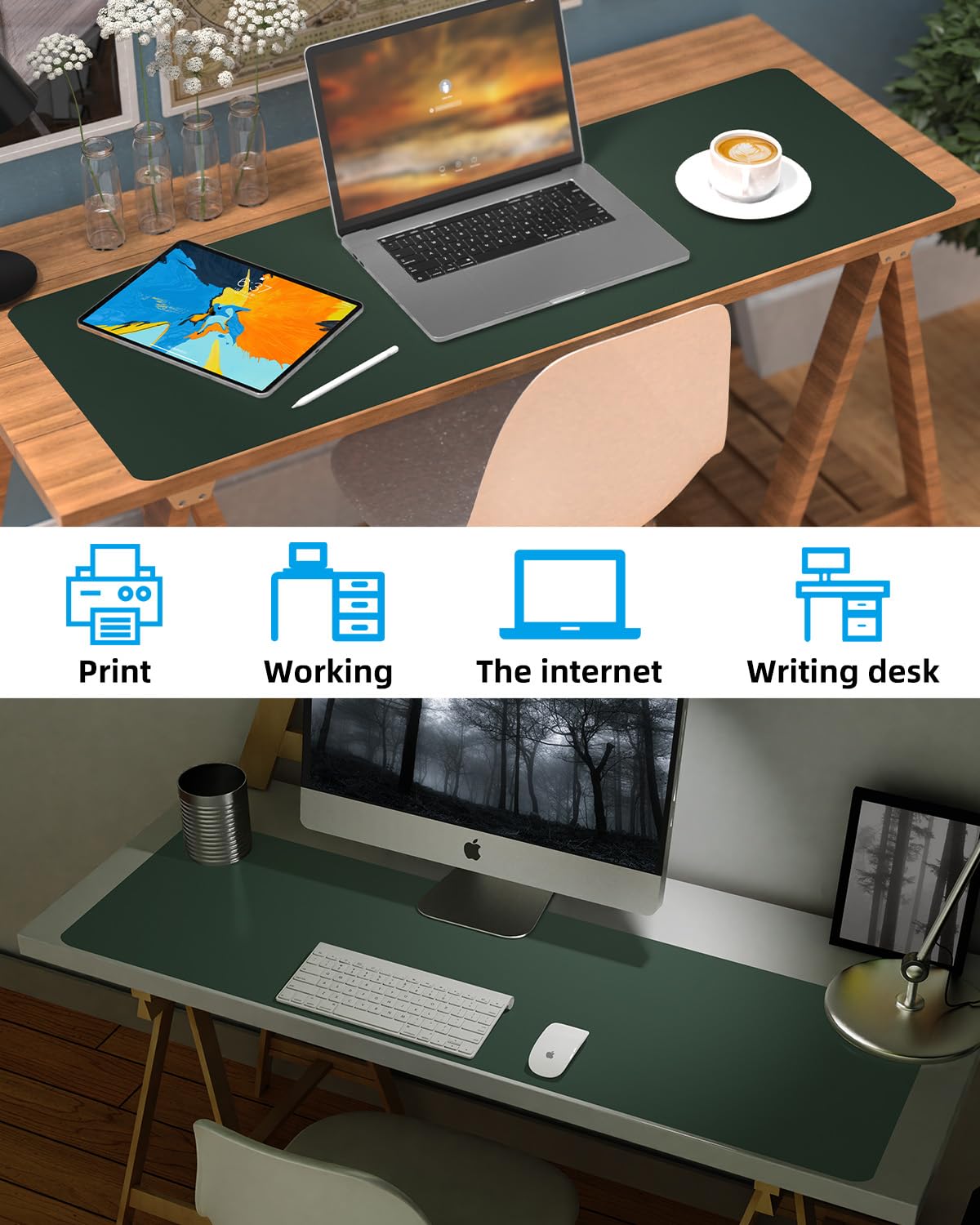 Leather Desk Pad Protector, Office Desk Mat, Large Mouse Pad, Non-Slip PU Leather Desk Blotter