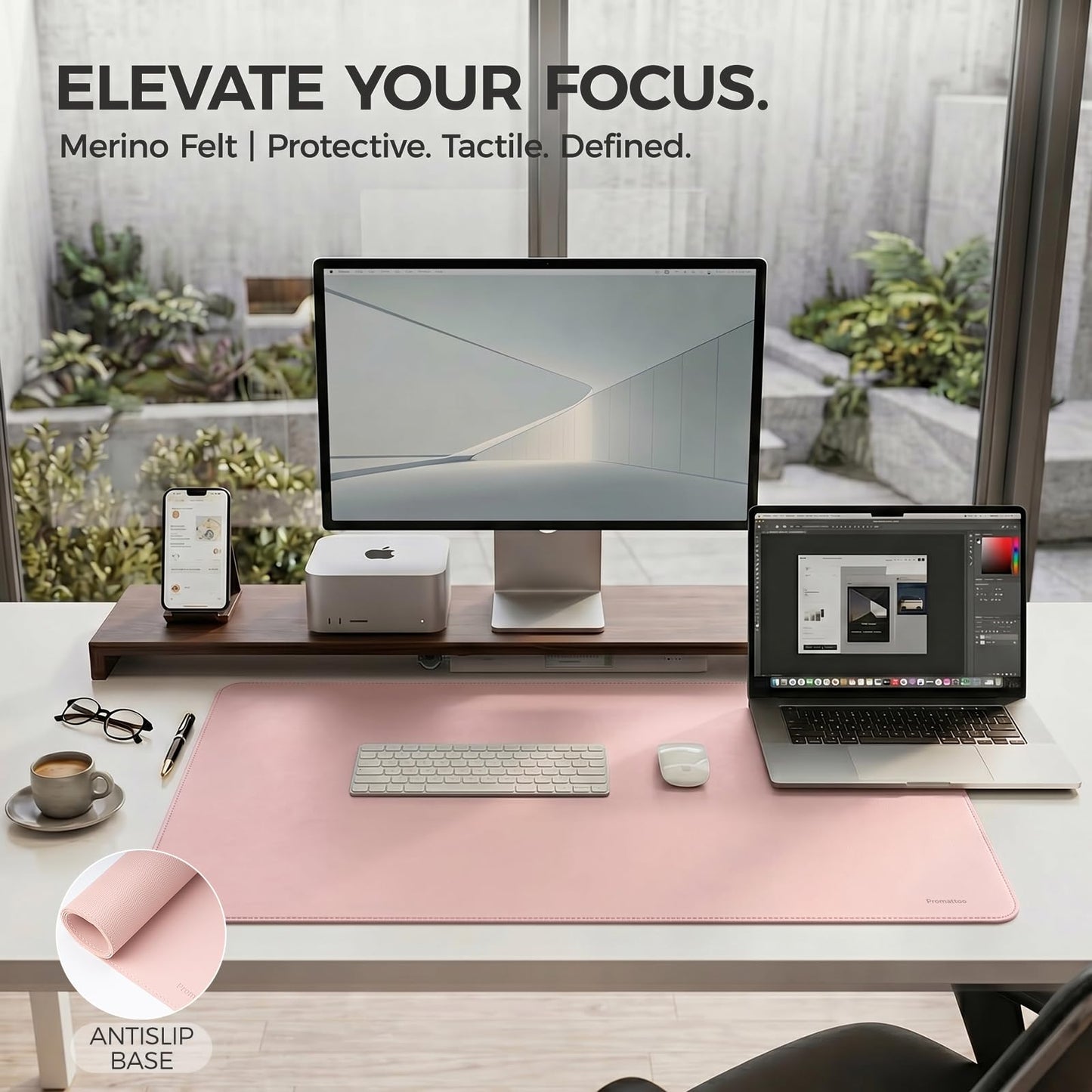 PROMATTOO Large Desk Pad Non-Slip Desk Mat Protector for Keyboard Mouse Waterproof Vegan Leather