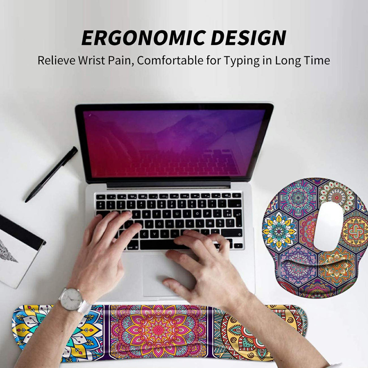 BEOTIWAD Memory Foam Mouse Pad Wrist Rest Set,Colorful Mandala