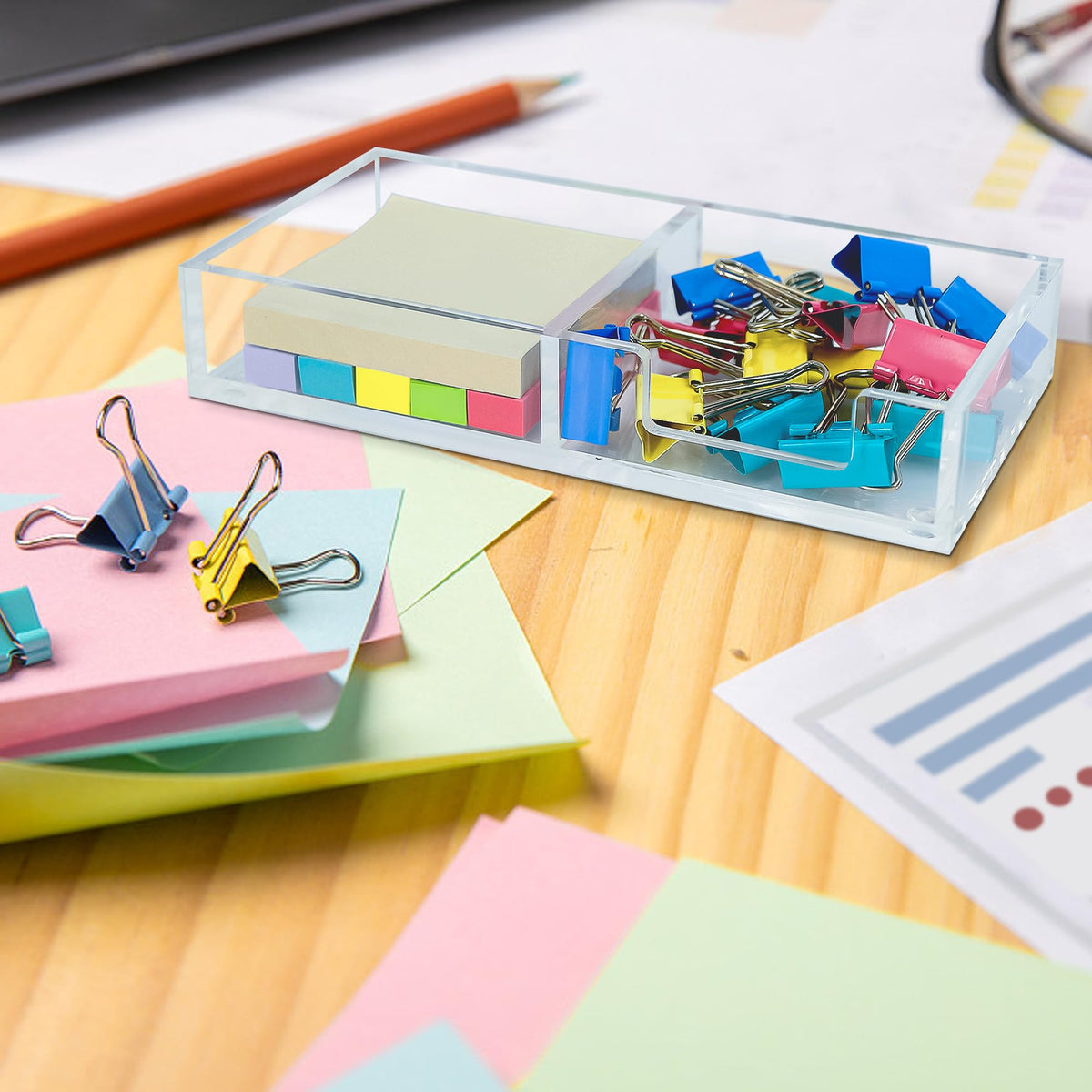WORHE Sticky Note Holder 2 in 1, Clear Acrylic Memo Pad Holders for Desk Organization School Office