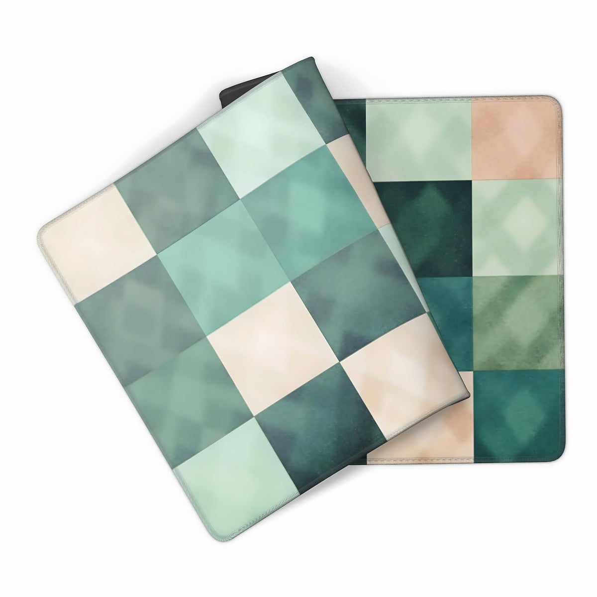 Cute Aesthetic Checkered Gaming Mouse Pad, Pastel Boho Desk Mat with Anti-Slip Base & Stitched