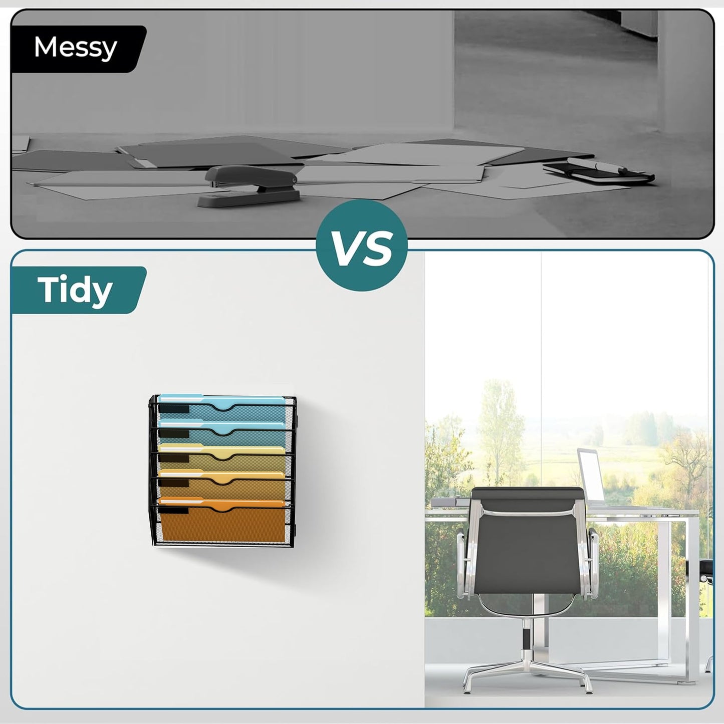 SUPEASY 5 Tier Wall File Organizer, Hanging Wall Mounted Mail Organizer with Label Slots, Metal