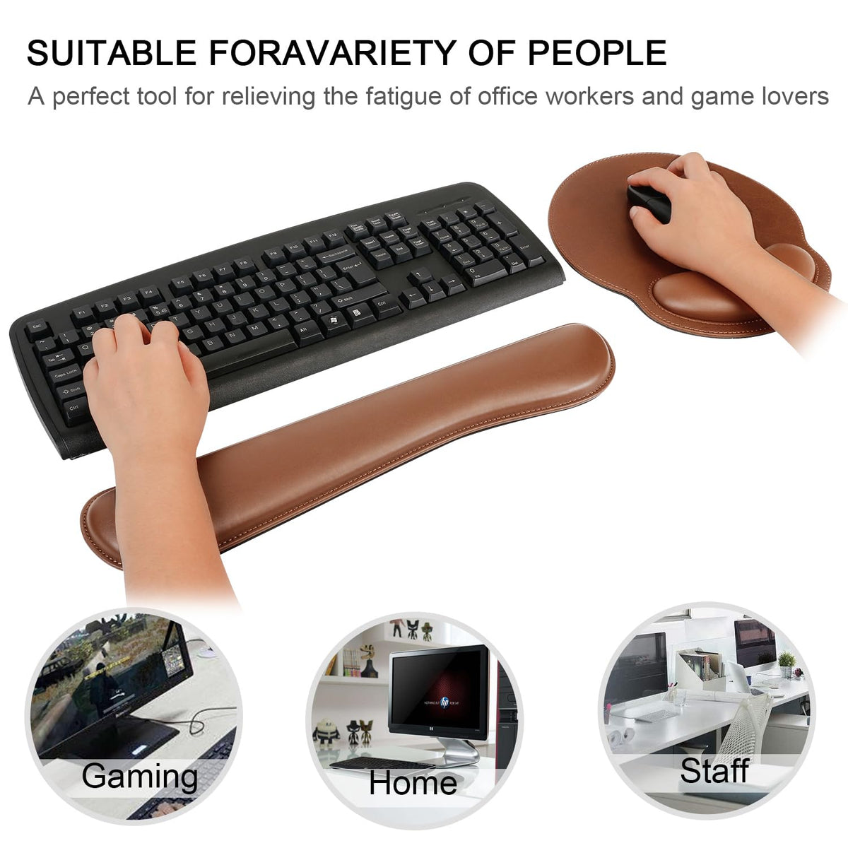 RICHEN Ergonomic PU Leather Keyboard Wrist Rest and Mouse Pad with Wrist Support, Memory Foam Set