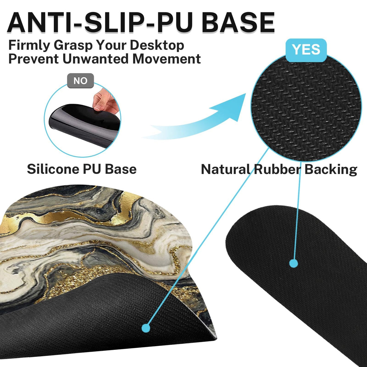 Britimes Ergonomic Mouse Pad Set with Wrist Rest, Black Gold Marble