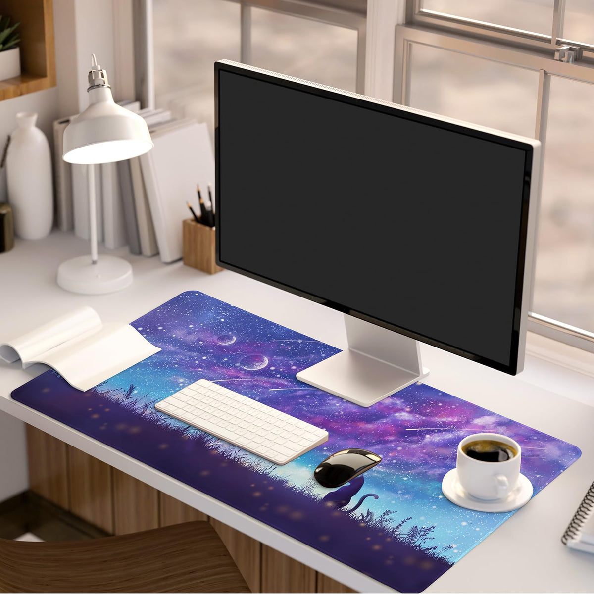 Purple Gaming Mouse Pad XL Cat Cute Desk Pad Keyboard Mat Kawaii Cat Sky Mouse Pad Blue Desk Mat