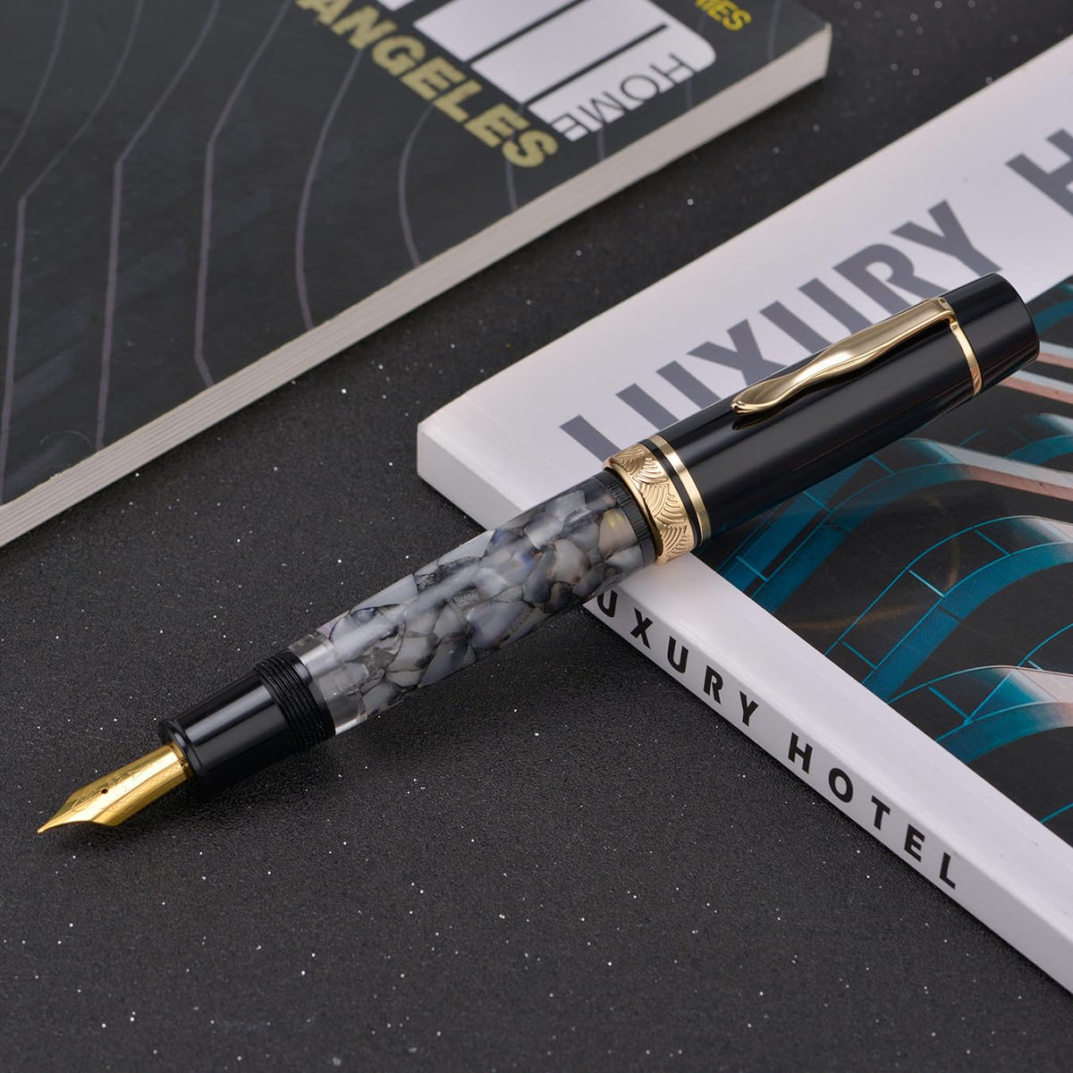 erofa Majohn P139 Fountain Pen Medium Nib Brass Piston System Large Capacity Writing Pen with Box