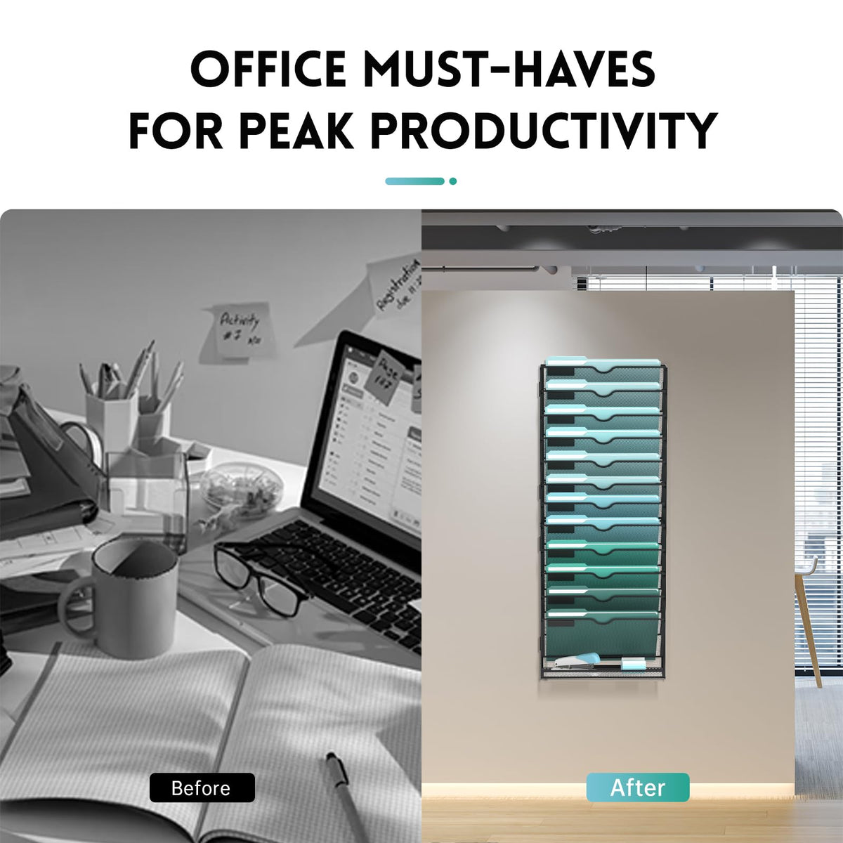 SUPEASY 13-Tier Wall File Organizer, Wall Mounted Mail Sorter, 2 Pack