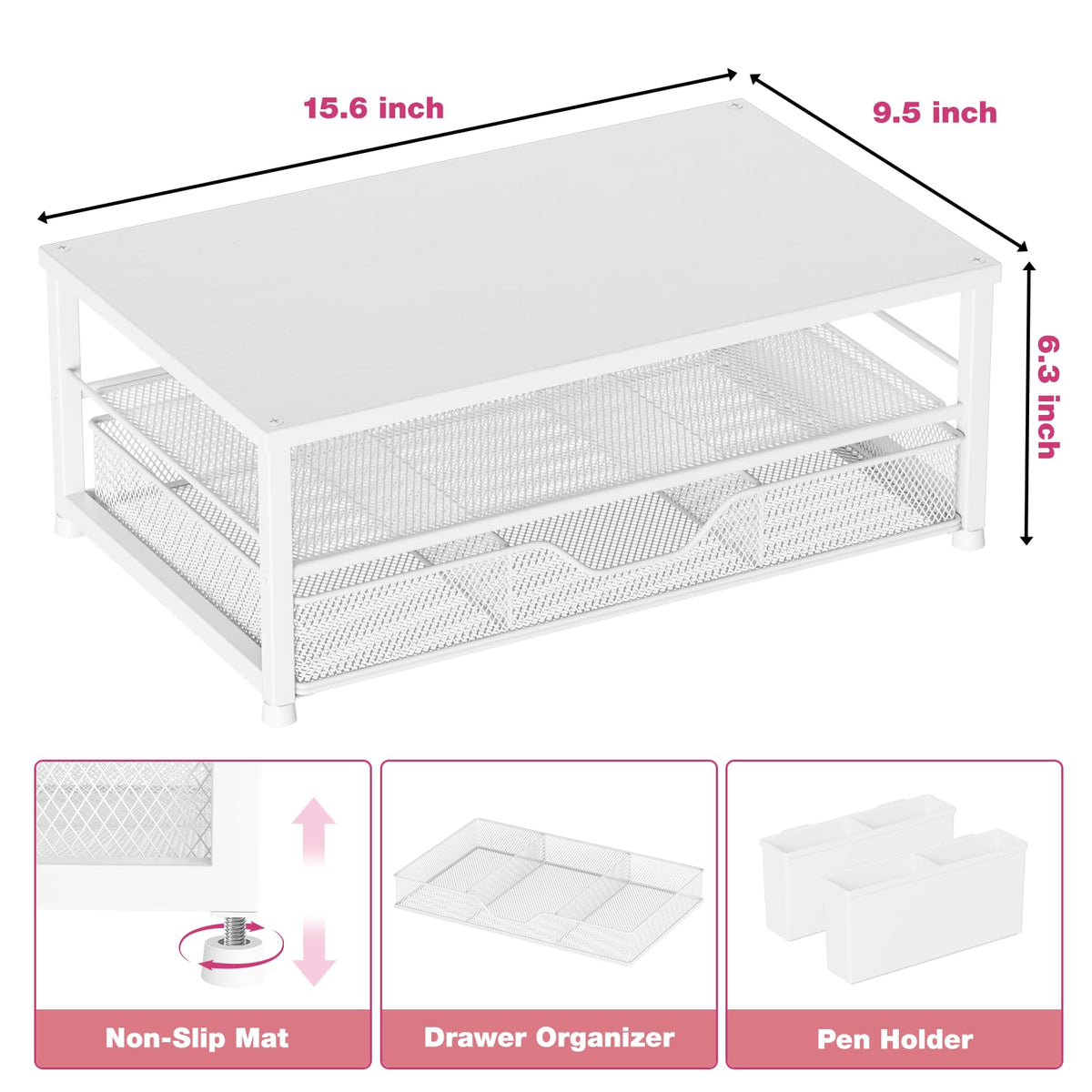 OPNICE Desk Organizers and Accessories, Computer Monitor Stand Riser with Drawer and 2 Pen Holders