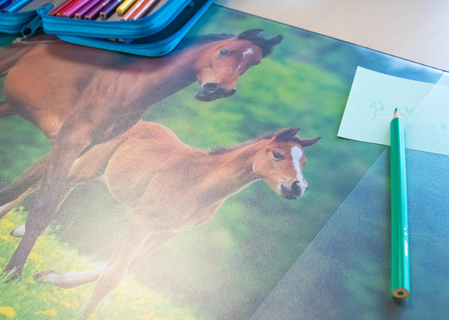 Idena 10454 Desk Mat with Two Pockets, Horse, Approx. 58.5 x 38.5 cm, Practical Accessory for