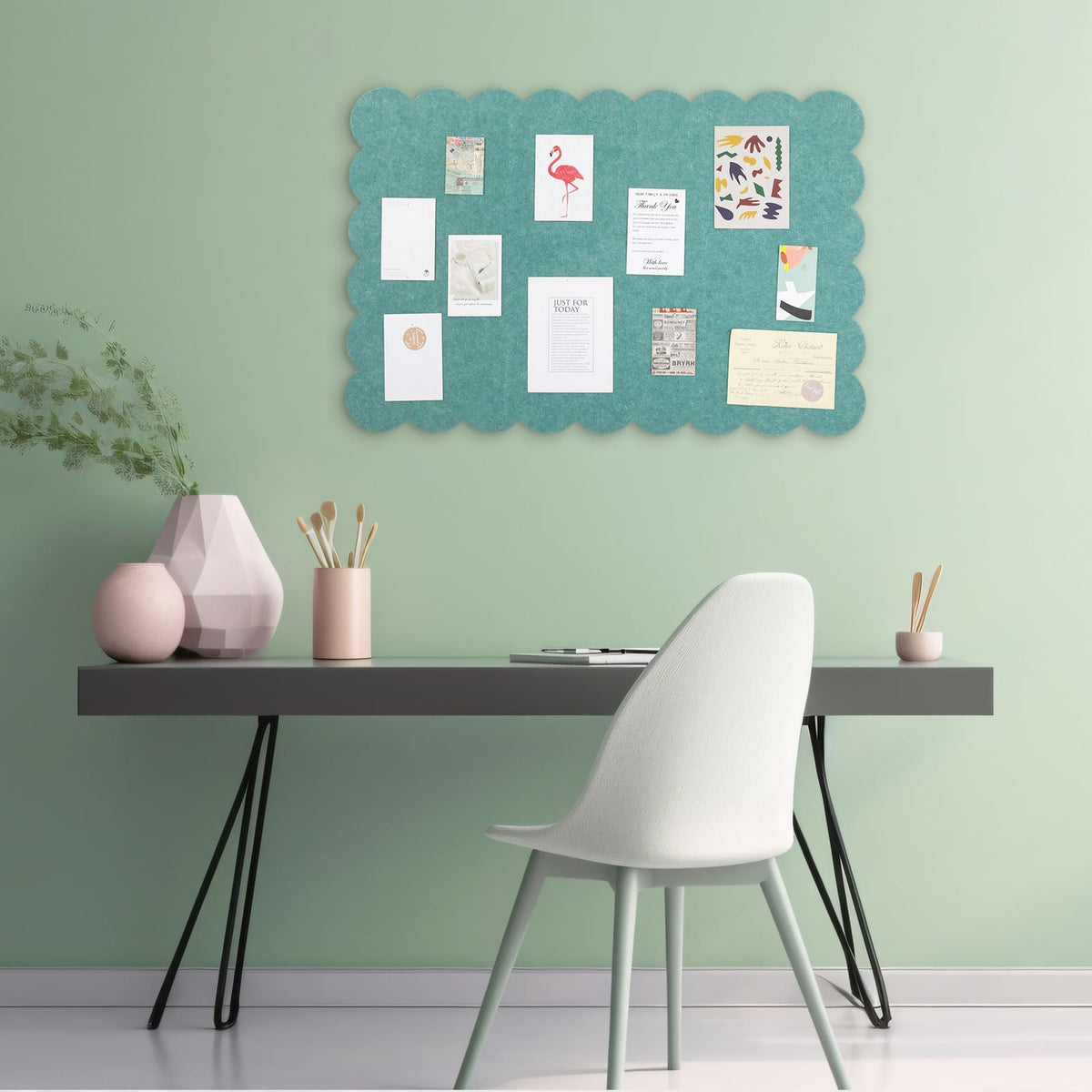 Mooliwe Scalloped Felt Bulletin Cork Board Foldable Forest Green 24*18 Inch