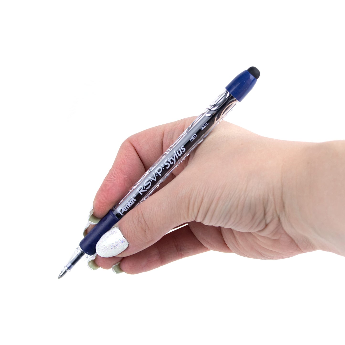 Pentel RSVP STYLUS Ballpoint Pen, Medium Line, Blue Ink, Box of 12 (BK91L-C)