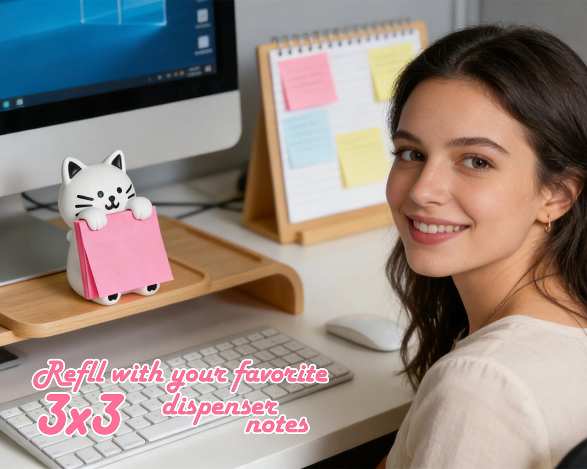 HORTIX Cat Pop-Up Sticky Note Dispenser for 3 x 3 in Notes, Black & White