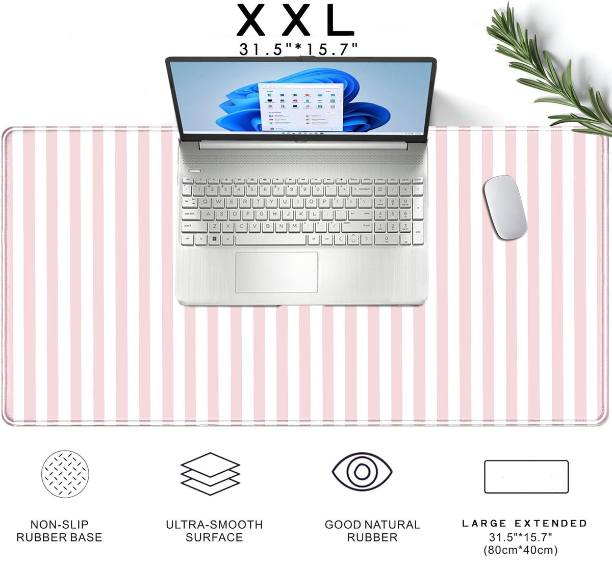 Pink Striped Desk Mat Cute Pastel Large Mouse Pad Kawaii Aesthetic Extended Mat for Home Office